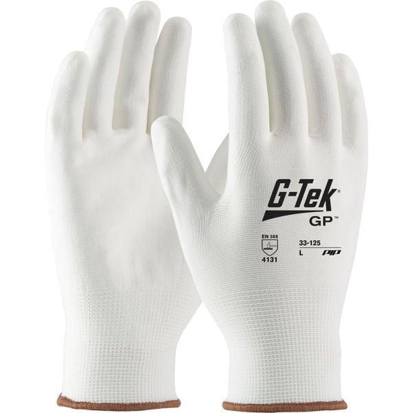 B2274157 G-Tek GP General Duty Nylon Polyurethane Coated Gloves, White - Small