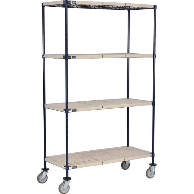 Global Industrial C21425PPM4 4 Shelf Truck - 42 x 21 x 60 in. Polyurethane Swivel Casters - Beige & Blue