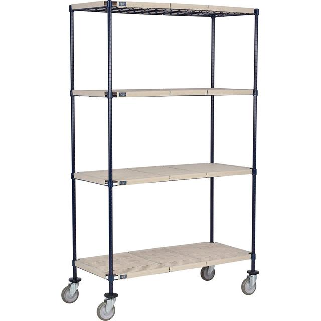 Global Industrial C21305PPM4 4 Shelf Truck&#44; 30 x 21 x 60 in. Polyurethane Swivel Casters - Beige & Blue
