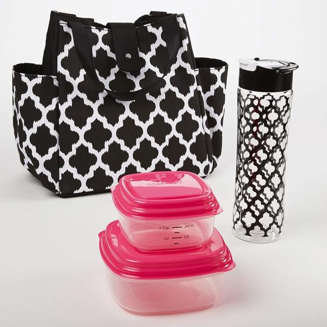 Insulated Designer Lunch Bag Kit with Fresh Selects Container Set & Patterned Water Bottle