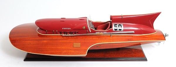401947 10 in. Ferrari Hydroplane Large Boat Hand Painted Decorative Boat&#44; Wood Brown