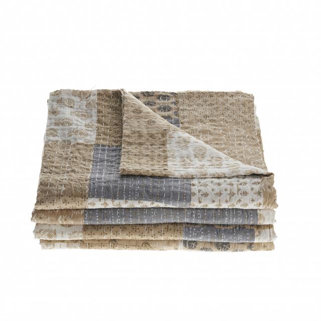 516525 Knitted Cotton Geometric Throw&#44; Cream