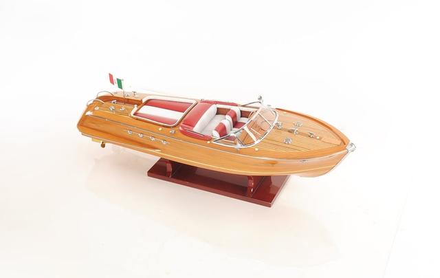 401945 7 in. Wood Riva Aqurama Speedboat Hand Painted Decorative Boat&#44; Brown