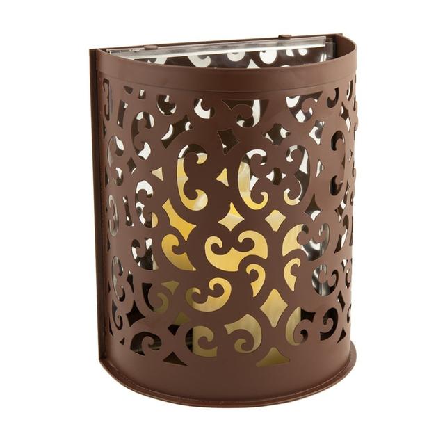 483930 9 in. Iron Floral Wall Sconce Candle Holder with Candle, Brown