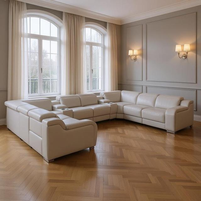 632580 Light Gray Italian Leather Power Reclining U Shaped 10 Piece Corner Sectional with Console