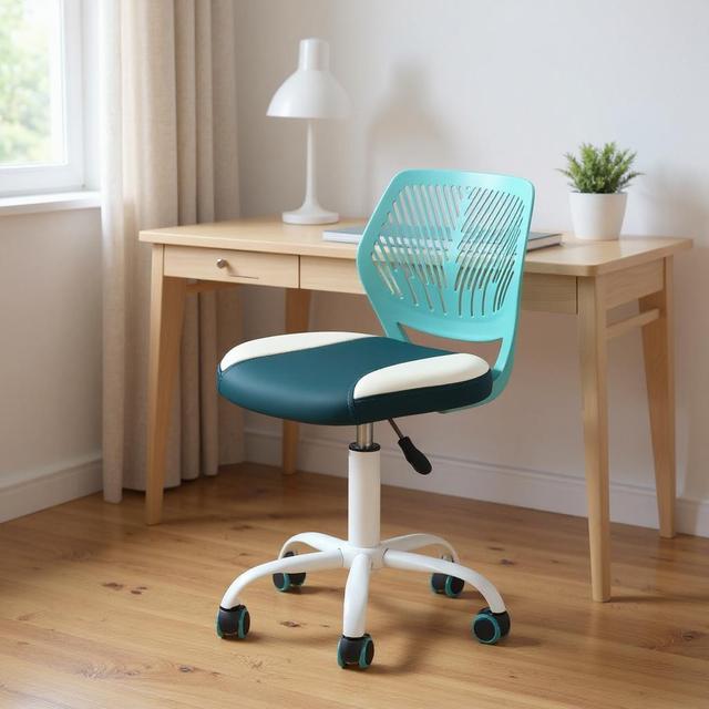 568070 Aqua Teal Blue & White Adjustable Height Swivel Rolling Office Chair
