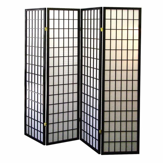 469129 70 x 60 x 10 in. Black & White Heavy Duty Rice Paper Folding 4 Panel Screen Room Divider