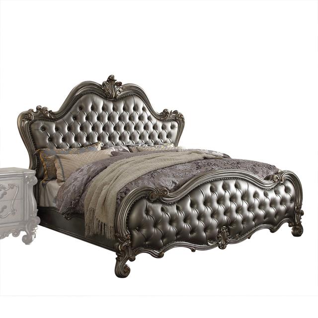 73 x 99 x 72 in. Silver PU Antique Platinum Upholstery Poly Resin Queen Bed