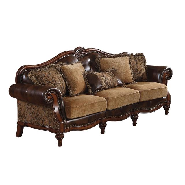 37 x 93 x 42 in. PU Chenille Upholstery Wood Sofa with 5 Pillows