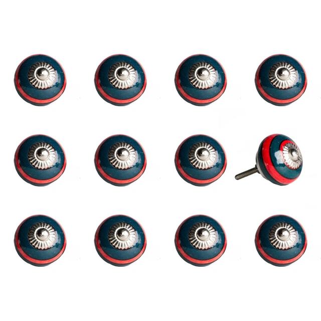 Ceramic & Metal Navy & Red Knob&#44; Pack of 12 - 1.5 x 1.5 x 1.5 in.