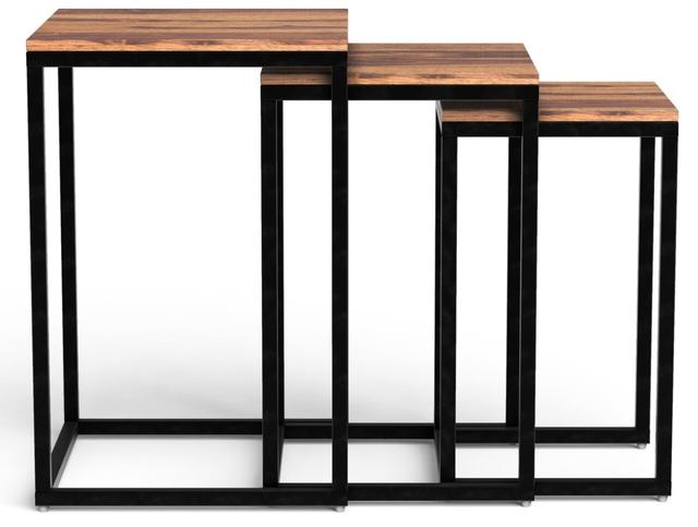 Sheesham Wood Nesting Tables with Black Metal Legs, Set of 3