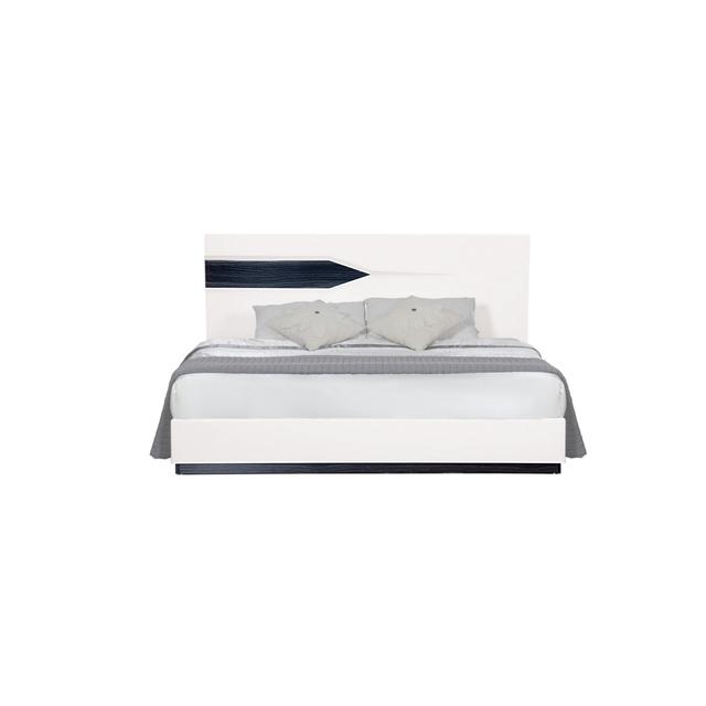 383851 Tone Queen & King Bed with Dark Grey Zebrano Details on Headboard & Bottom Rail Accent&#44; White & Grey