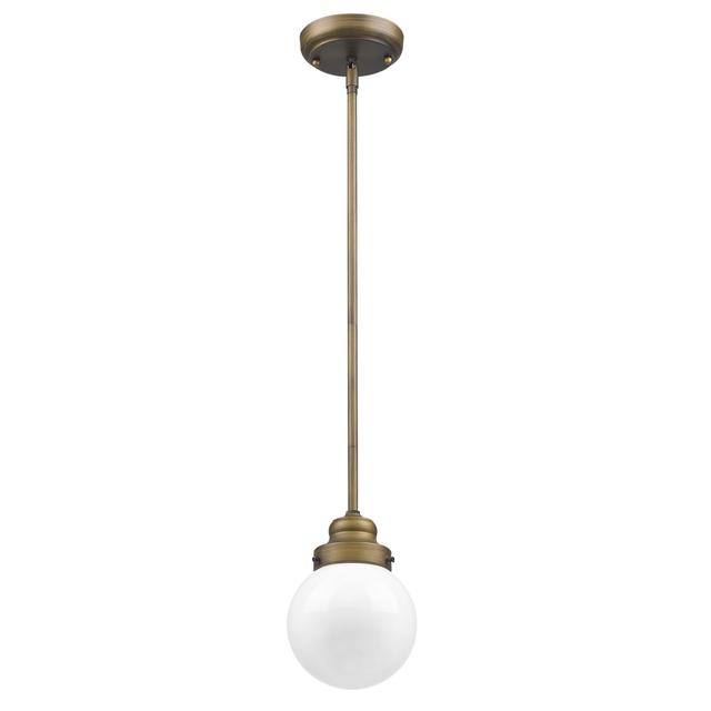 8.75 x 6 x 6 in. Portsmith 1-Light Raw Brass Pendant with White Globe Shade