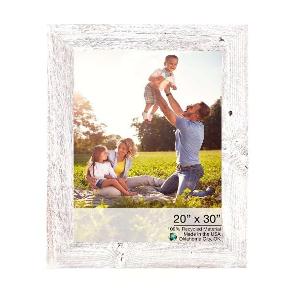 20 x 30 in. Rustic Farmhouse White Wash Wood Picture Frame