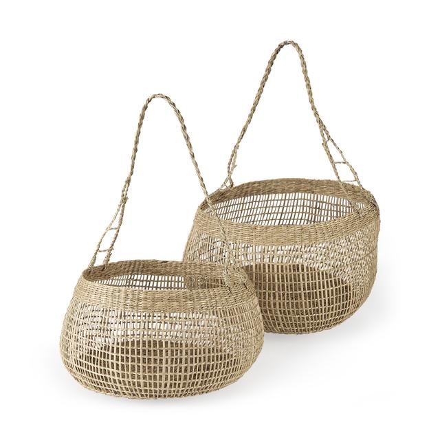 9.44 x 14.96 x 14.96 in. Wicker Storage Baskets with Long Handles, Brown