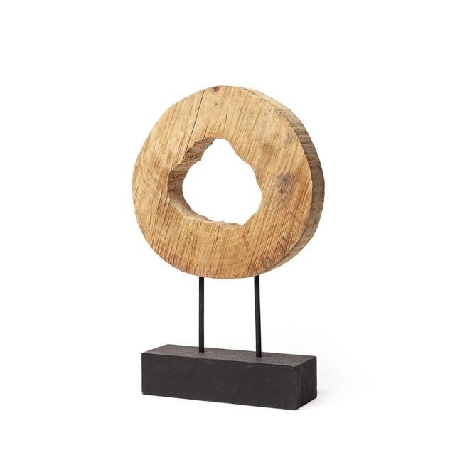 Petite Natural Wood Disc Sculpture&#44; Brown