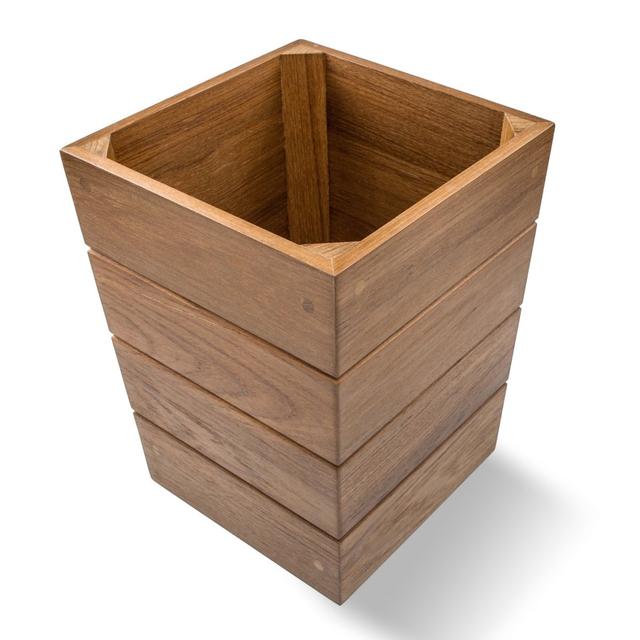 10 in. Traditional Solid Teak Small Waste Basket&#44; Brown