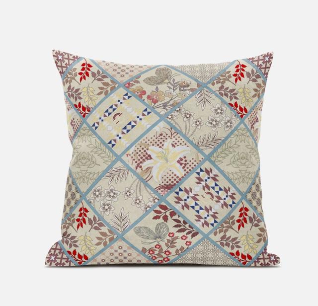 411487 18 in. Patch Suede Throw Pillow, Dark Grey & Blue