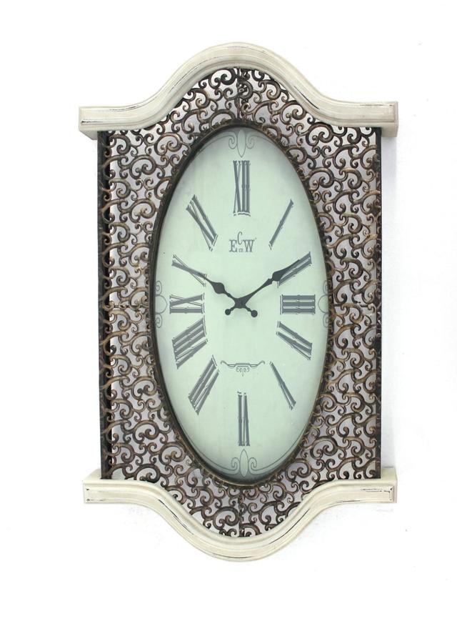 Wash Vintage Look Wall Clock&#44; Brown & White