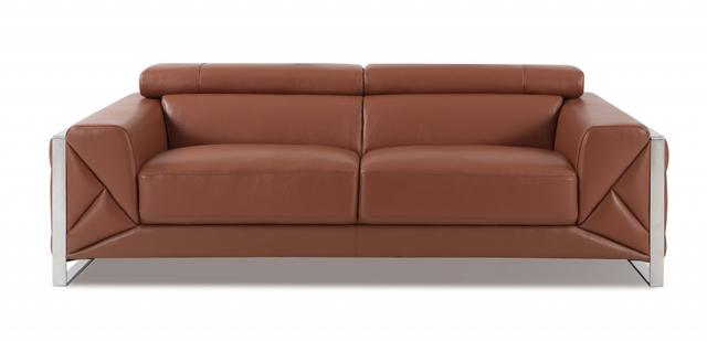 89 in. Genuine Leather Standard Sofa&#44; Camel Brown & Chrome