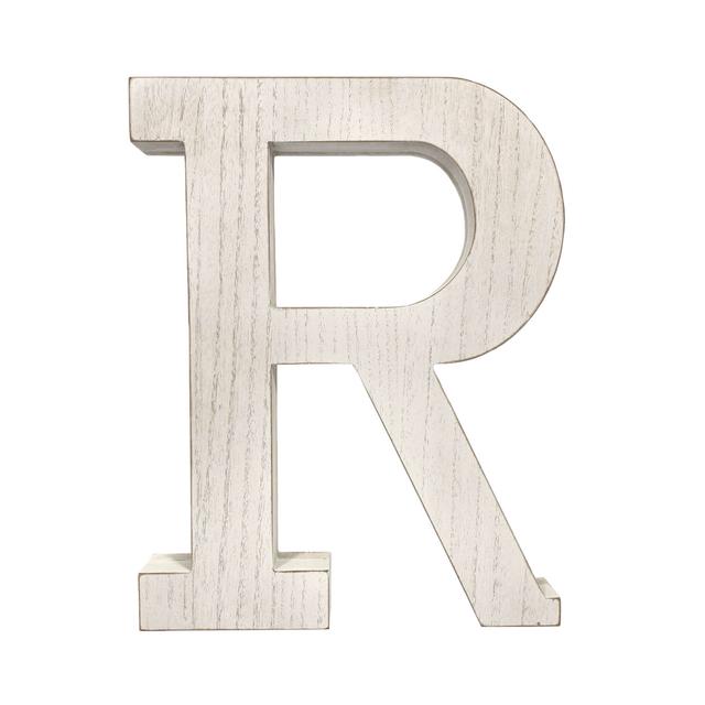 16 in. Distressed Wooden Initial Letter R Sculpture&#44; White Wash