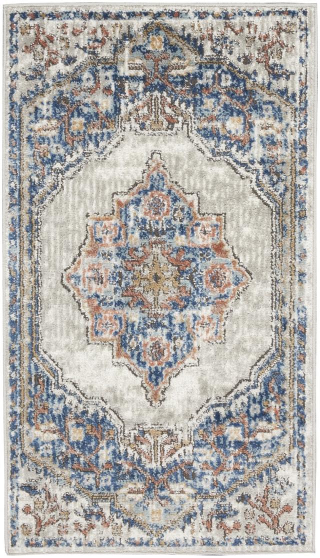 480297 2 x 4 ft. Blue & Gray Oriental Power Loom Non Skid Rectangle Area Rug