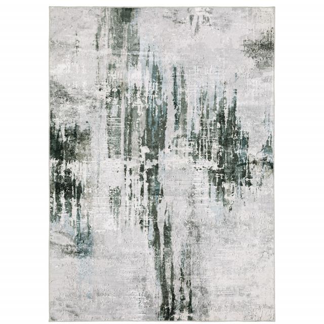 510639 8 x 10 ft. Silver Gray Teal Blue & Charcoal Abstract Printed Stain Resistant Non Skid Rectangle Area Rug