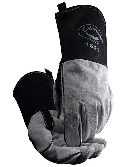 607-1504-1 Mig & Stick Cow Split FR Cotton Duck Cuff Kontour Gloves&#44; Gray & Black