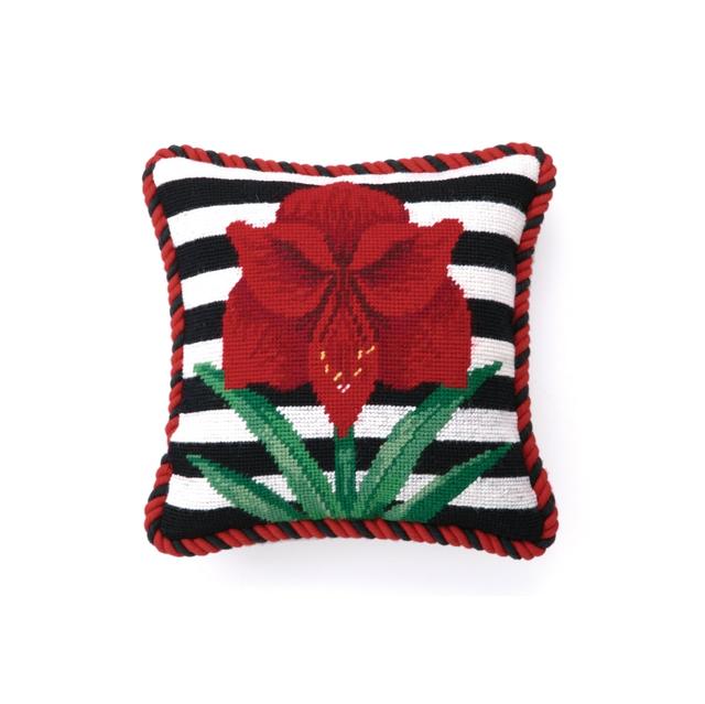 10 x 10 in. Amaryllis Stripes Needlepoint Pillow