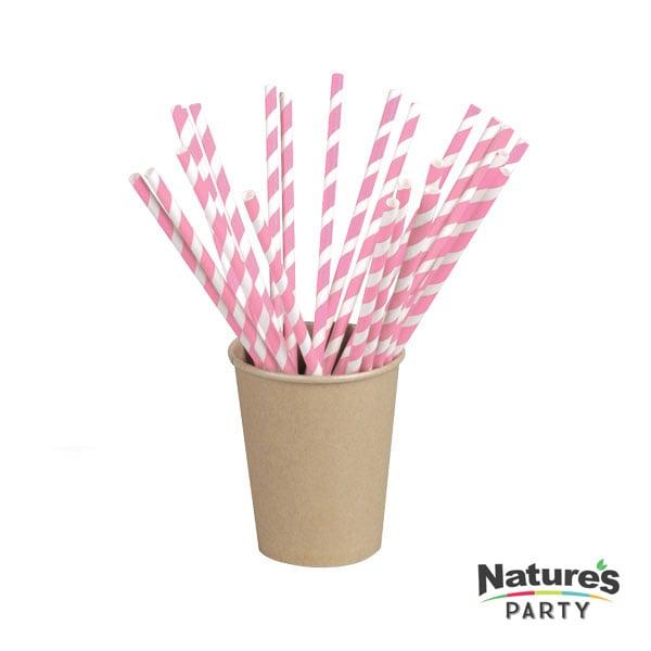7.75 in. Durable Striped Paper Straws, Pink & White