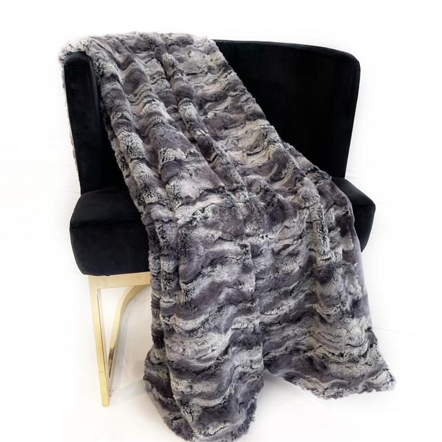 80 x 90 in. Wild Rabbit Faux Fur Luxury Throw Blanket&#44; Metal