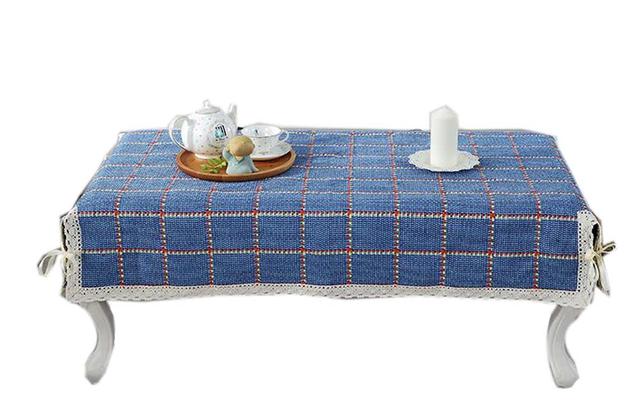 Simple Style Cover Coffee Dustproof Lace Tablecloth, Blue Grid
