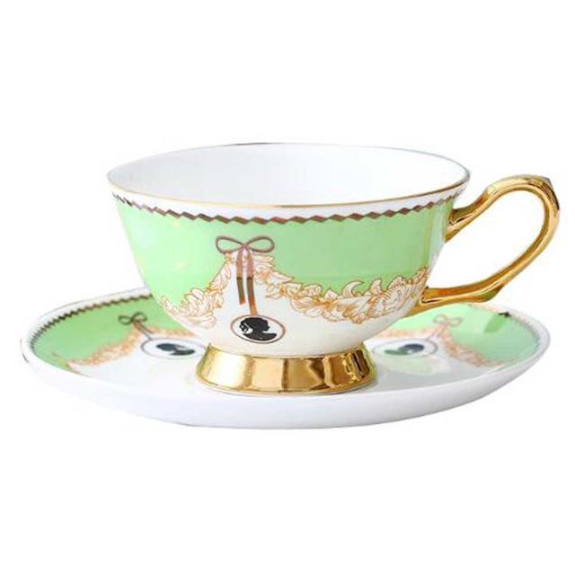PF-HOM9302388011-DORIS00165-RP 6.4 oz Afternoon Tea Porcelain Tea Cup & Saucer Set&#44; Green