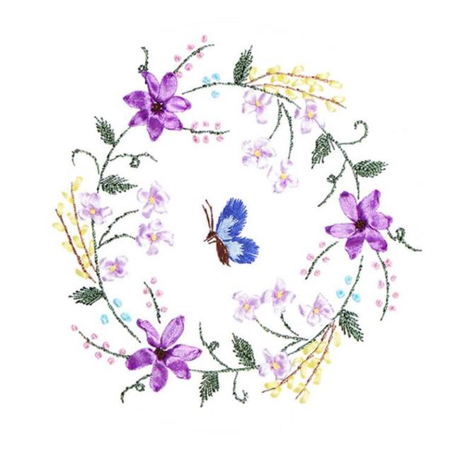 PF-HOM6492274011-DORIS01040-RP 13.8 x 11.8 in. Flower DIY Ribbon Embroidery Cross Stitch Kits for Needlework Art Crafts, Pink