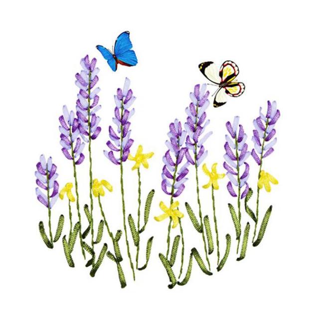 PF-HOM6492274011-DORIS01044-RP 13.8 x 11.8 in. 3D Wall Art Home Decoration DIY Needlepoint Art Craft Ribbon Embroidery Kit, Purple Lavender