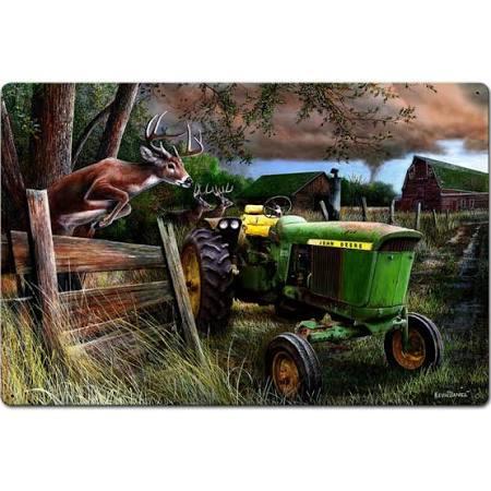 24 x 16 in. Abandoned Farm John Deere Tractor Satin Metal Sign