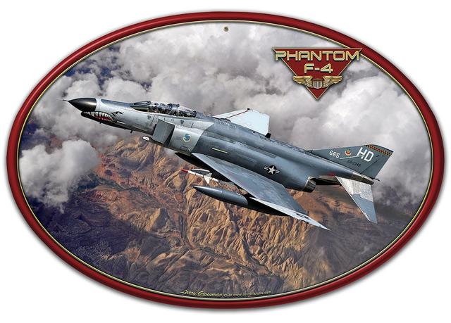 Pasttime Signs  16 x 11 in. F-4 Phantom Jet fighter Oval Vintage Metal Sign