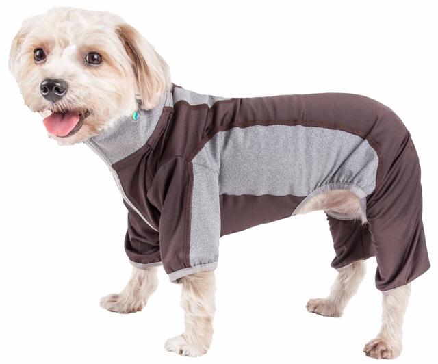 Active Warm-Pup Heathered Performance 4-Way Stretch Two-Toned Full Bodied Track Suit - Brown & Grey&#44; Extra Large