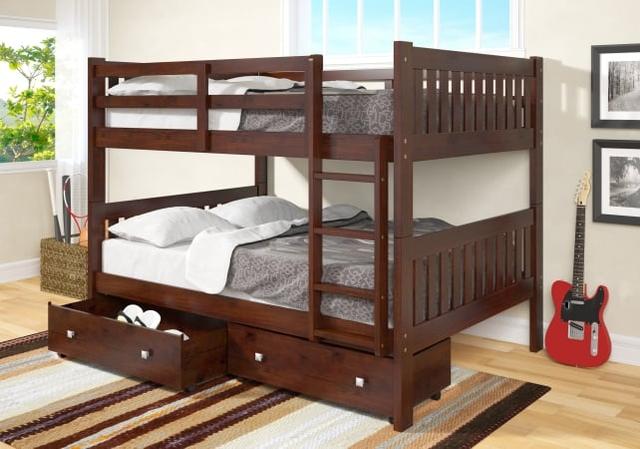 PD-1015-3CP-505CP Full Over Full Mission Bunk Bed with Dual Drawers in Dark Cappuccino