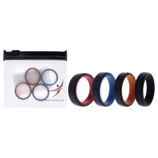 I0119792 8 mm Silicone Wedding Brush 2 Layer Ring Set for Men, Multicolor - 4 Piece