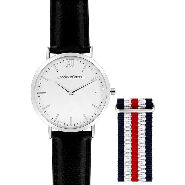 I0099405 Silver & Black AO-101 Leather Strap Watch for Unisex