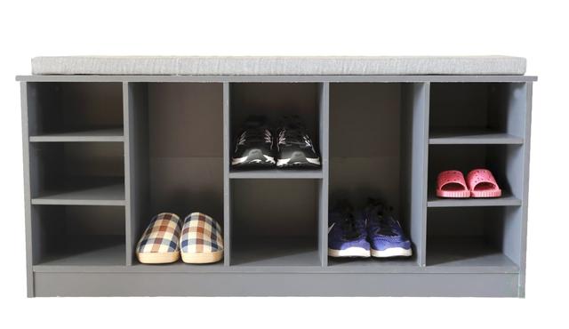 22 x 47.25 x 12 in. Wooden Shoe Cubicle Storage Entryway Bench with Soft Cushion for Seating