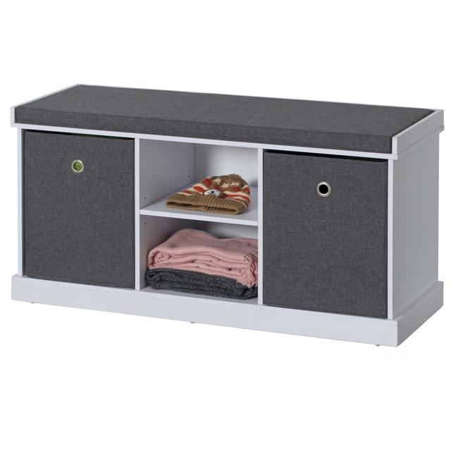 20 x 39 x 14.5 in. MDF Storage Box Shoe Bench with 2 Drawers with Foldable Baskets & Gray Cushion, White