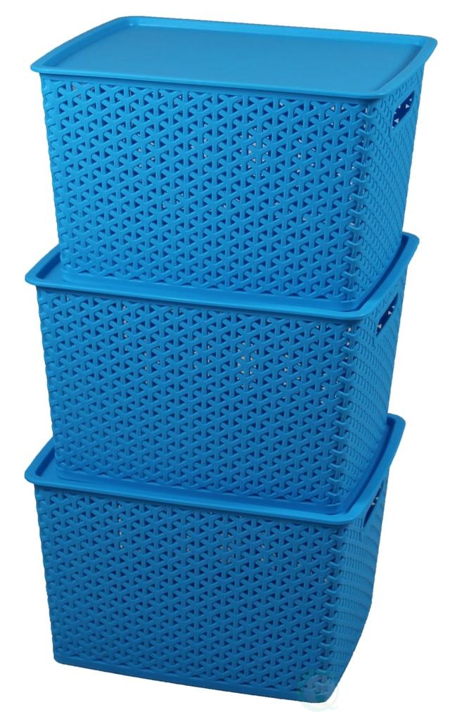 8.75 x 14.25 x 12 in. Plastic Storage Container Box with Lid, Blue - Set of 3