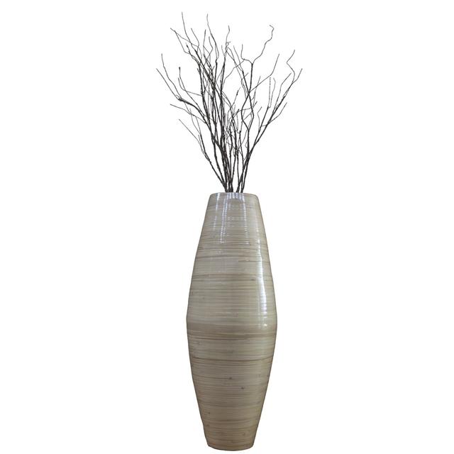QI003245.N.L Bamboo Cylinder Floor Vase  - Handcrafted Tall Decorative Vase - Ideal for Dining Room, Living Room, 37 Inch Natural