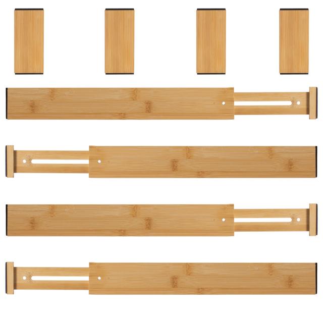 QI004826  Expandable & Adjustable Drawer Organizer with 4 Dividers & 4 Inserts Storage Solution for Home Office Dresser Desk Kitchen Bedroom Closet