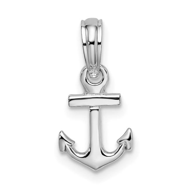 QC10436 Sterling Silver Polished 3D Mini Anchor Pendant  White