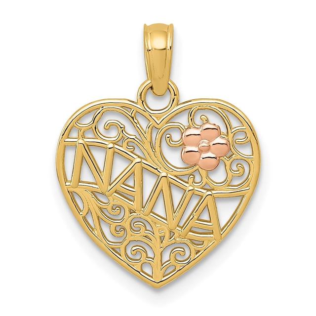 14K Two-Tone Polished NANA with Flower on Heart Pendant