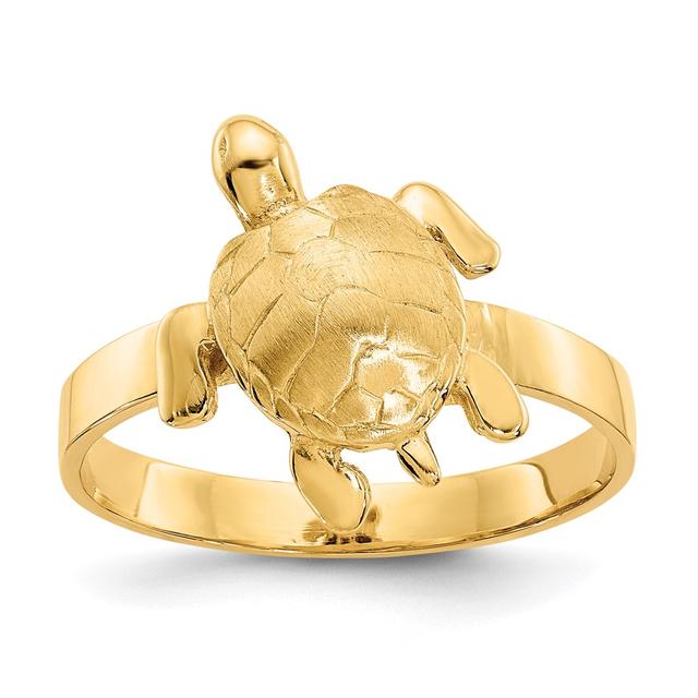 14K Yellow Gold Polished Textured Sea Turtle Ring - Size 7