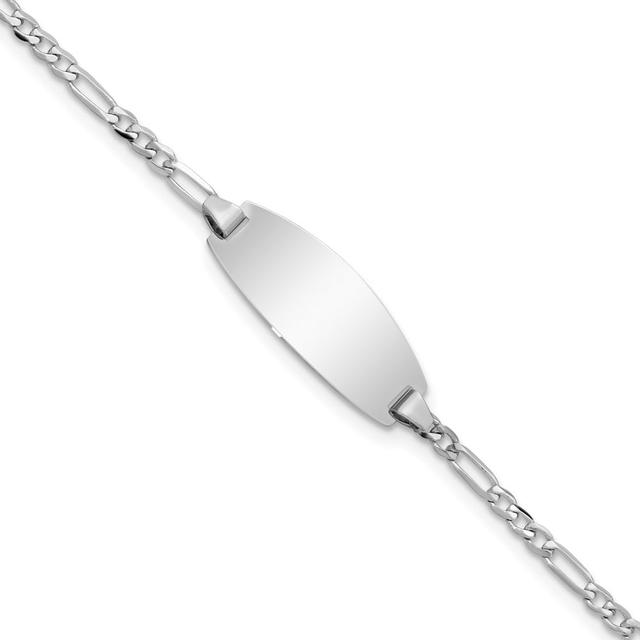 14K White Gold Oval Figaro ID Bracelet